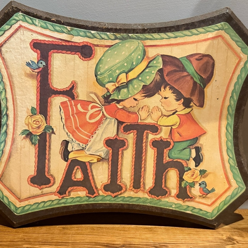 Vintage Faith Wall Art with Children Illustration